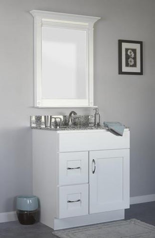 V3021D-L - Dover White - Vanity Base 1 Door, 2 Drawers - Drawers on Left