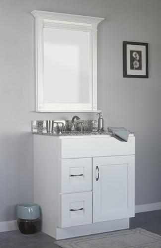 V3021D-L - Dover White - Vanity Base 1 Door, 2 Drawers - Drawers on Left