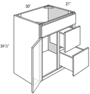 V3021D-R - Dover White - Vanity Base 1 Door, 2 Drawers - Drawers on Right