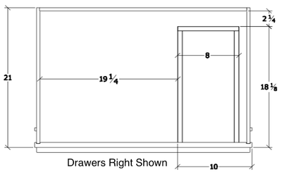 V3021D-R - Dover White - Vanity Base 1 Door, 2 Drawers - Drawers on Right