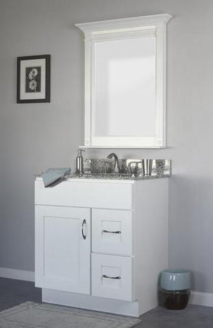 V3021D-R - Dover White - Vanity Base 1 Door, 2 Drawers - Drawers on Right