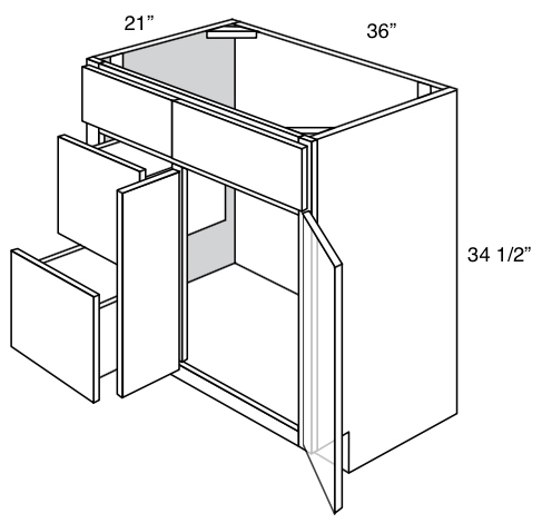 V3621D-L - Dover White - Vanity Base 2 Door, 2 Drawers - Drawers on Left