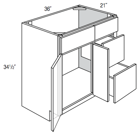 V3621D-R - Amesbury White - Vanity Base 2 Door, 2 Drawer - Drawers on Right