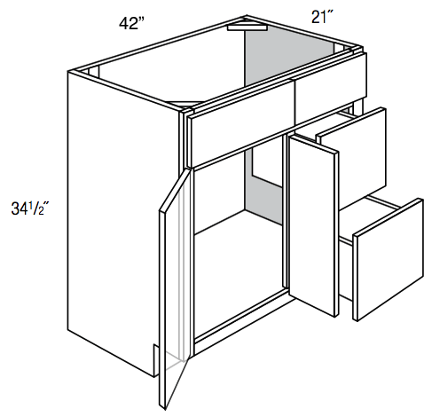 V4221D-R - Amesbury White - Vanity Base 2 Door, 2 Drawers - Drawers on Right