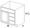 VBR30 - York Grey Stain - Vanity Sink/Drawer Combo - 3 Drawers on Right