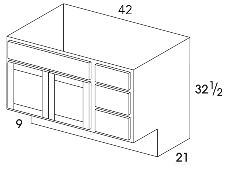 VBR42ADA - Dartmouth Grey Stain - ADA Vanity Sink/Drawer Combo - 3 Drawers on Right - Special Order