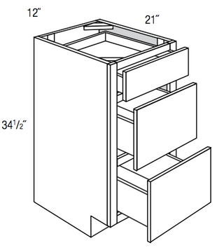 VDB12-3 - Concord Pebble Gray - Vanity Drawer Base - Triple Drawers - 12"W x 34.5"H x 21"D
