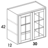 WMD3042 - York Grey Stain - Glass Door Wall Cabinet w/Butt Doors - NO MULLIONS - Glass Not Included
