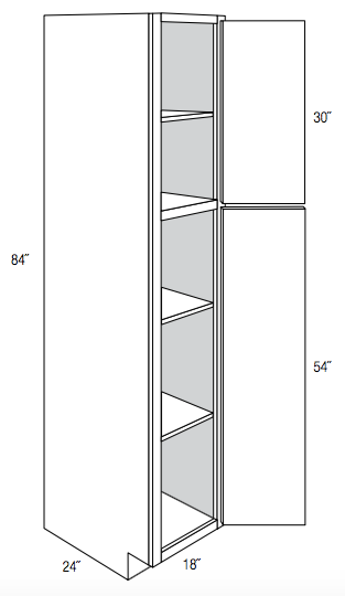 UP1884 - RTA Concord Polar White - Utility Pantry Cabinet - Single Doors - 18"W x 84"H x 24"D