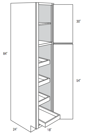 WP1884SCRT - Yarmouth Raised - Pantry cabinet w/4 soft close roll out trays