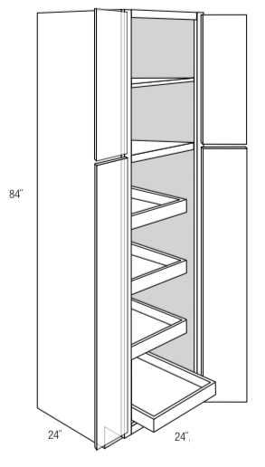 WP2484BSCRT  - Dover White - Pantry cabinetw/4 soft close roll out trays