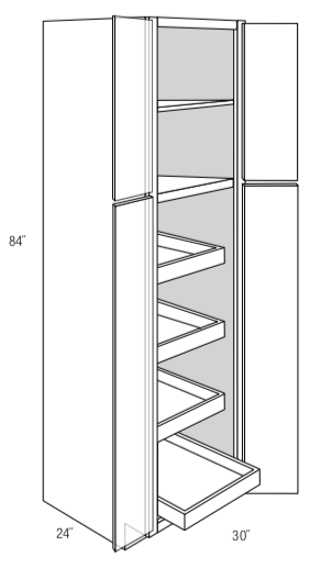 WP3084BSCRT - Dover White - Pantry cabinetw/4 soft close roll out trays